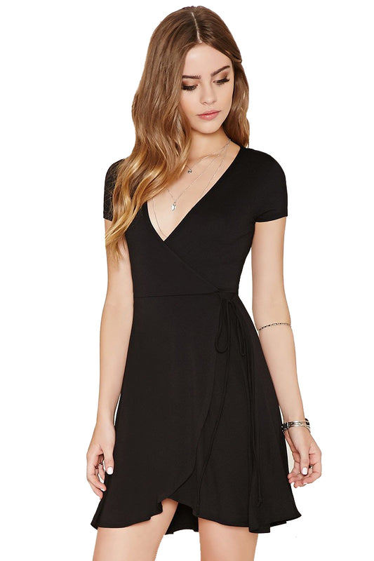 Allison Pleated Dip Hem Dress in Black